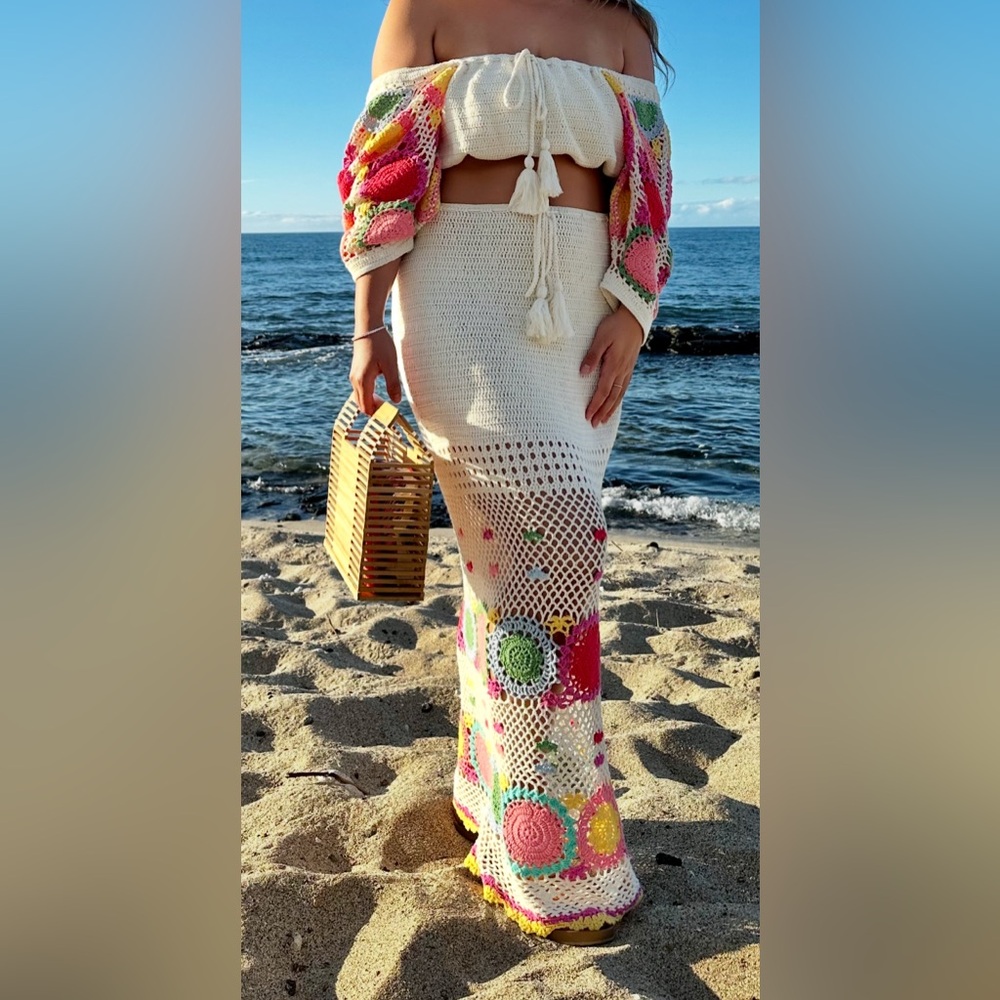 Let the Sunshine In Crochet Top & Skirt - M